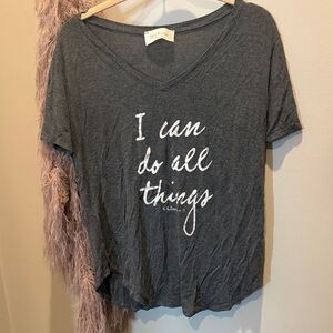 Gray V-Neck Graphic Tee